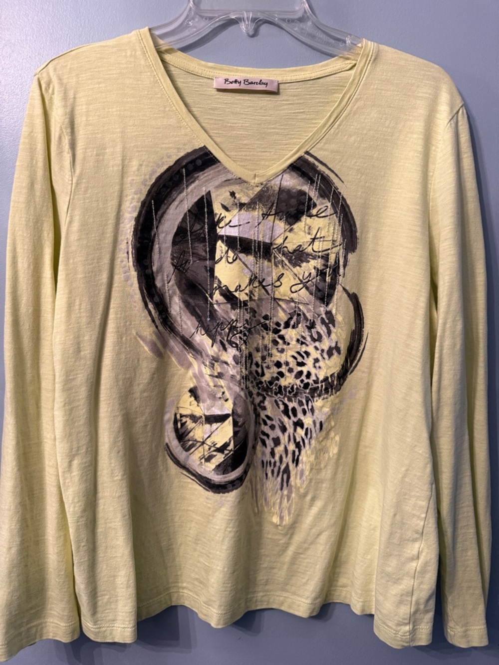 Betty Barclay Light Yellow Long Sleeve Graphic V-Neck Tee